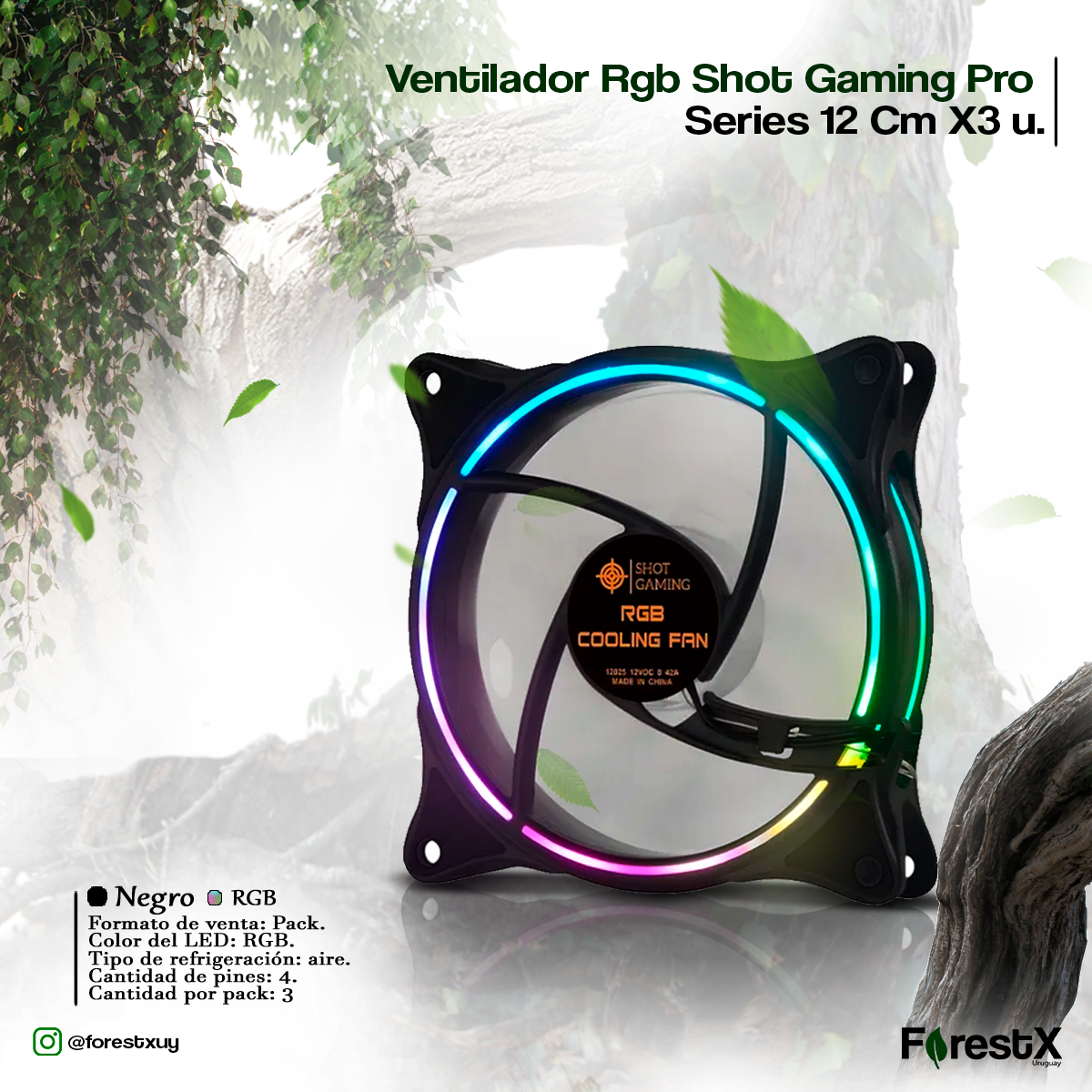 Ventilador Rgb Shot Gaming Pro Series 12 Cm X3 u. RGB Negro